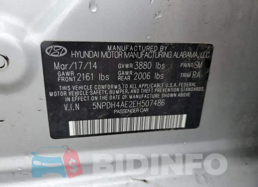 5NPDH4AE2EH507486 Photo# 12