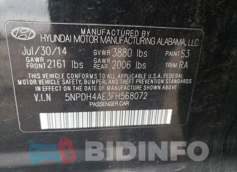 5NPDH4AE3FH568072 Photo# 12