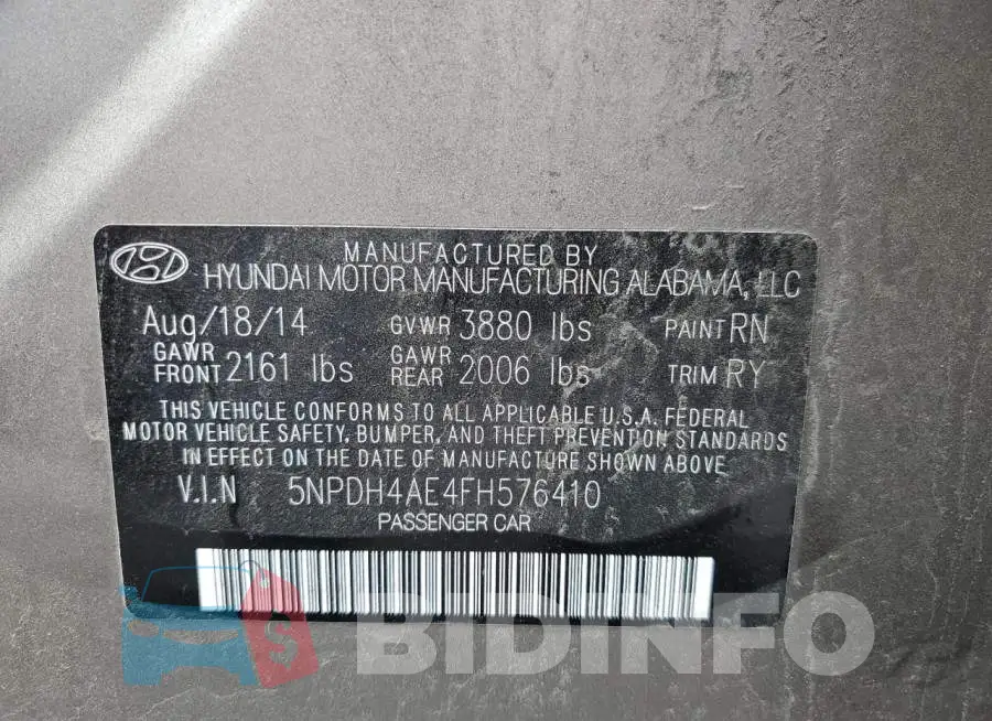 5NPDH4AE4FH576410 Photo# 12