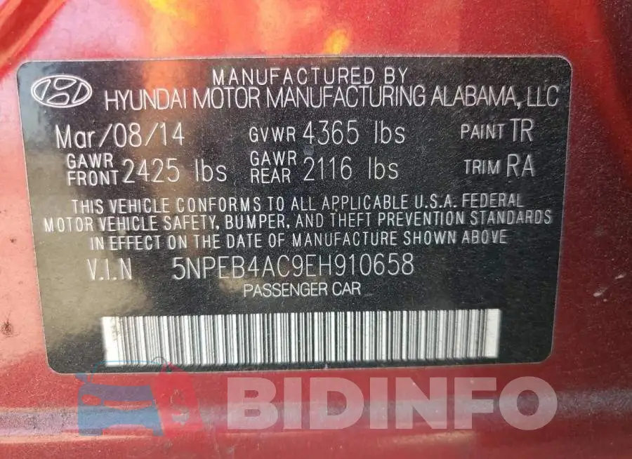 5NPEB4AC9EH910658 Photo# 13