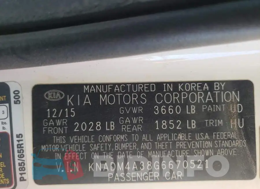 KNADM4A38G6670521 Photo# 12