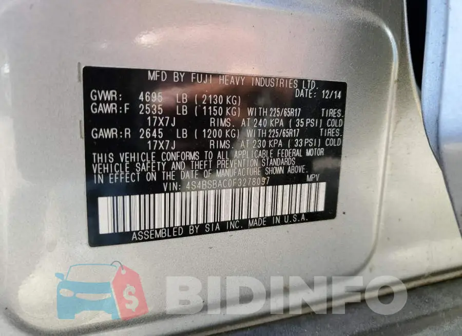 4S4BSBAC0F3278097 Photo# 13