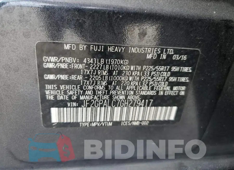 JF2GPALC7GH279417 Photo# 12