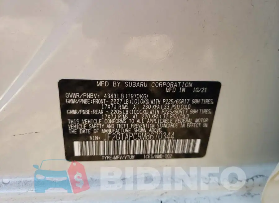 JF2GTAPC9M8670344 Photo# 12