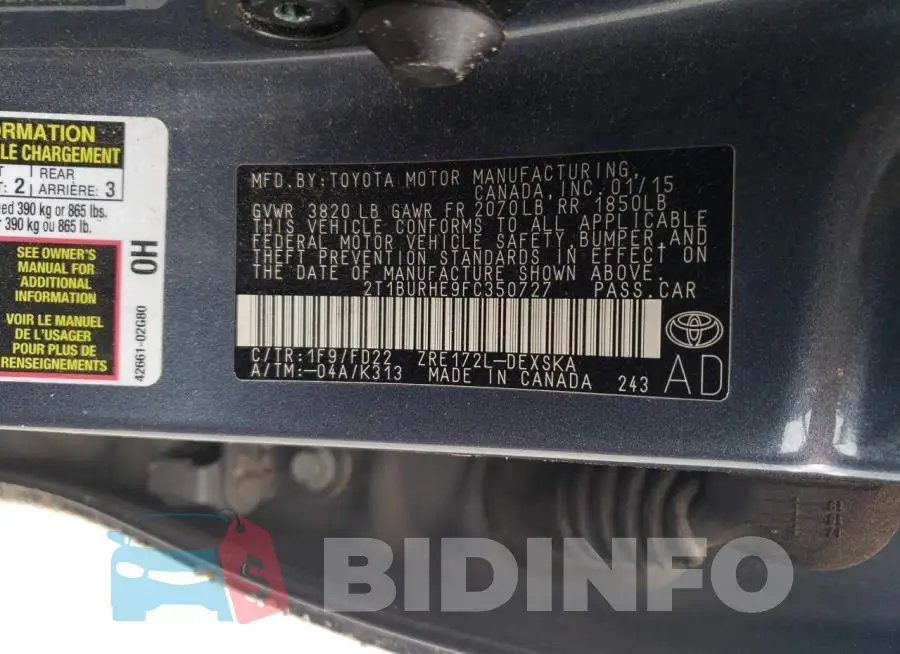 2T1BURHE9FC350727 Photo# 12