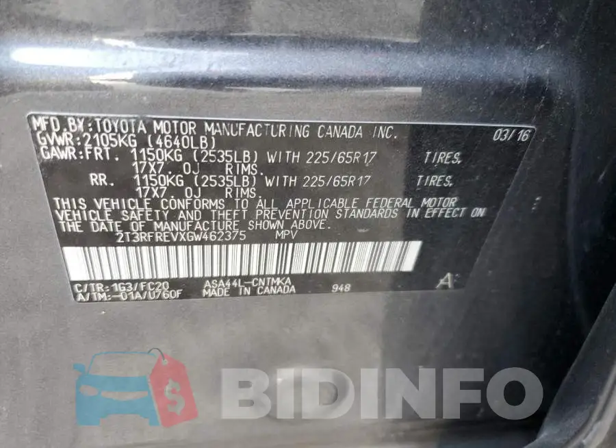 2T3RFREVXGW462375 Photo# 12