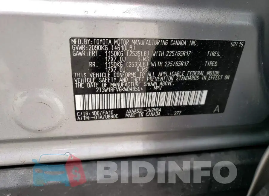 2T3W1RFV6KW048504 Photo# 14