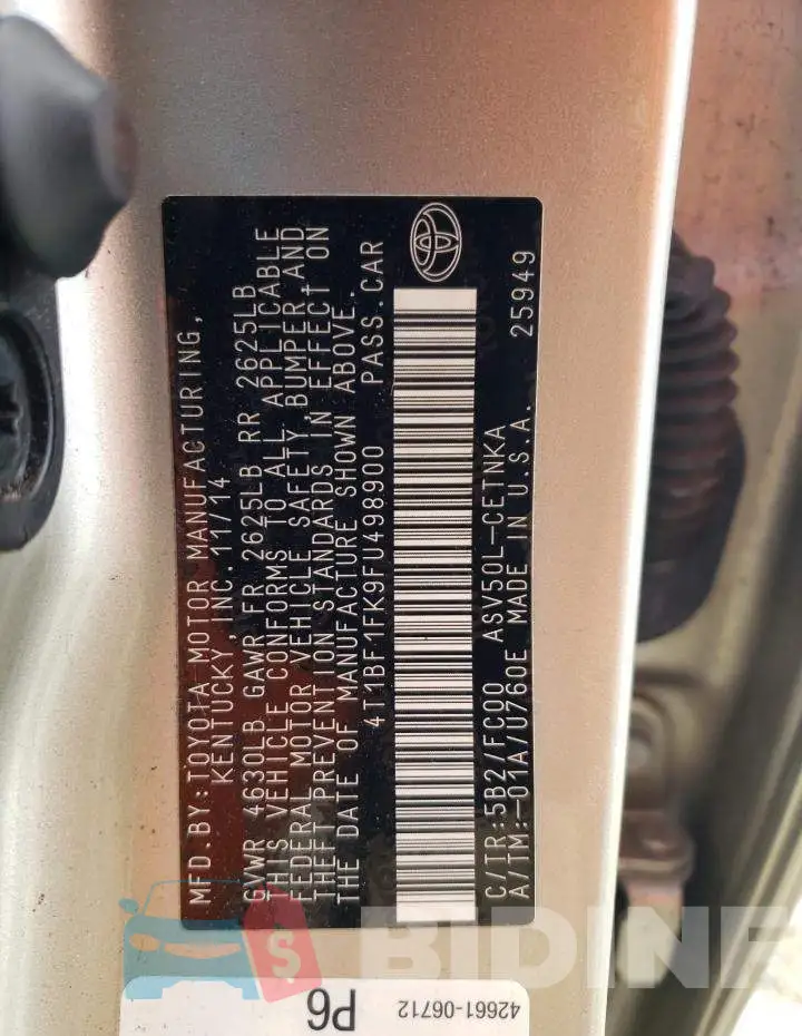 4T1BF1FK9FU498900 Photo# 12