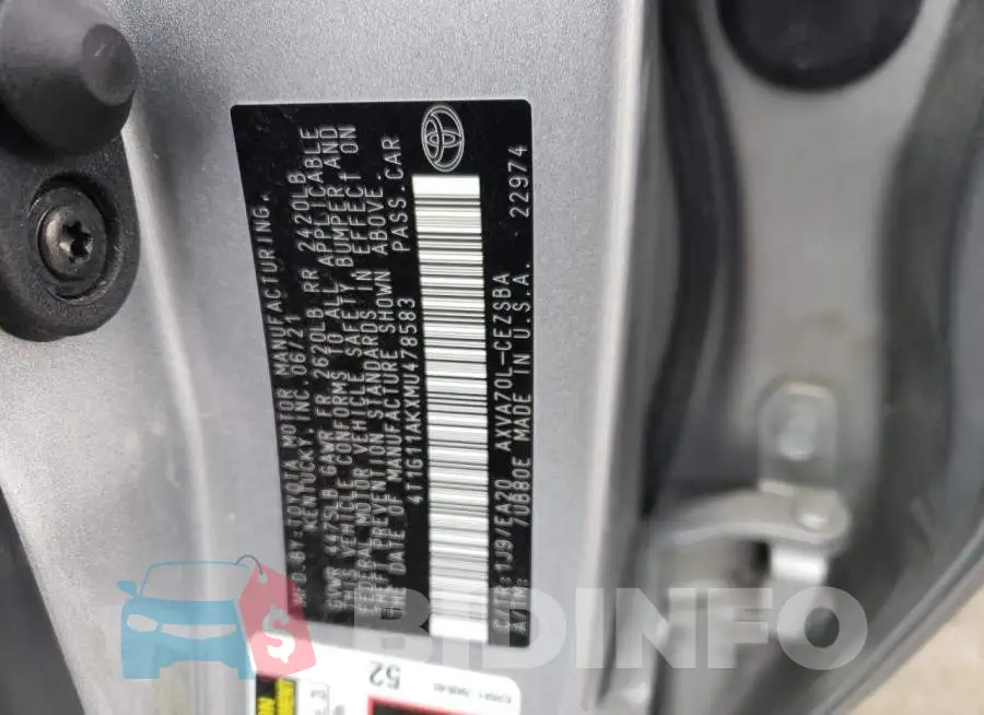 4T1G11AKXMU478583 Photo# 13