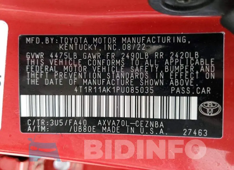 4T1R11AK1PU085035 Photo# 12