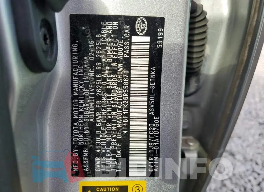 4T4BF1FK2GR558670 Photo# 12