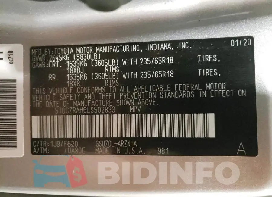 5TDCZRAH6LS502833 Photo# 13