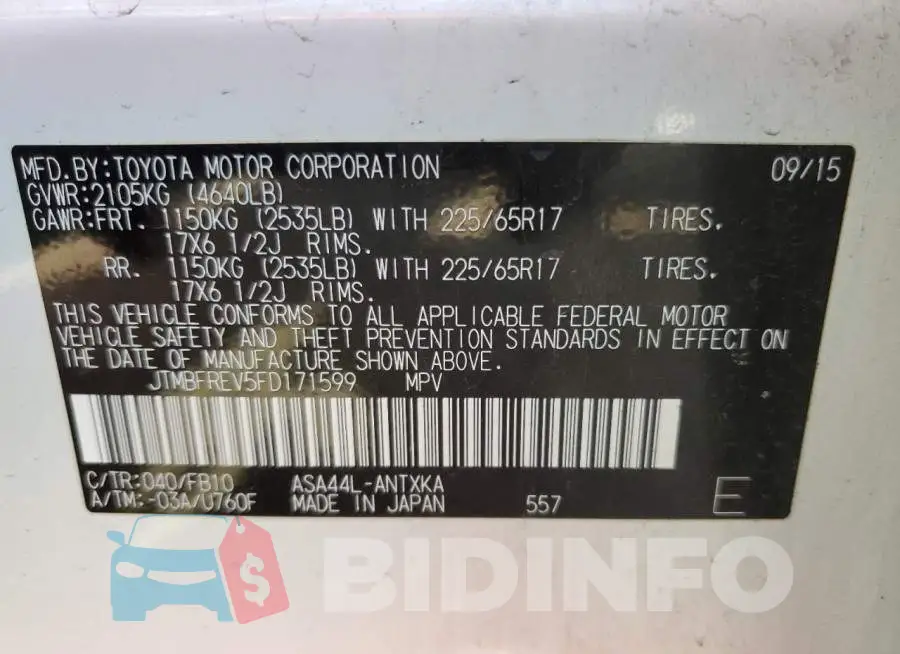 JTMBFREV5FD171599 Photo# 13