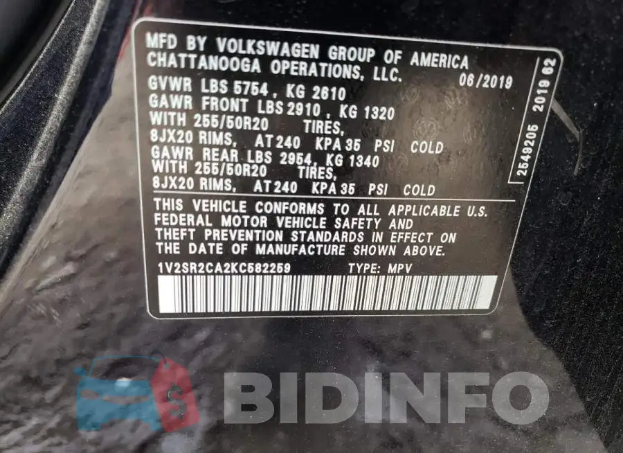 1V2SR2CA2KC582259 Photo# 13