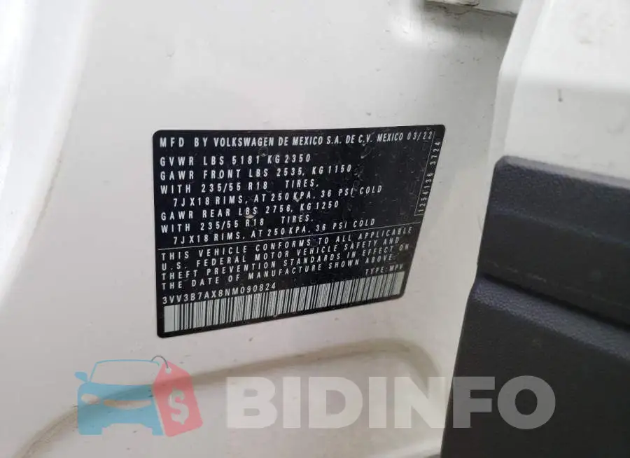 3VV3B7AX8NM090824 Photo# 13
