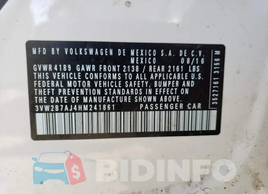 3VW2B7AJ4HM241861 Photo# 13