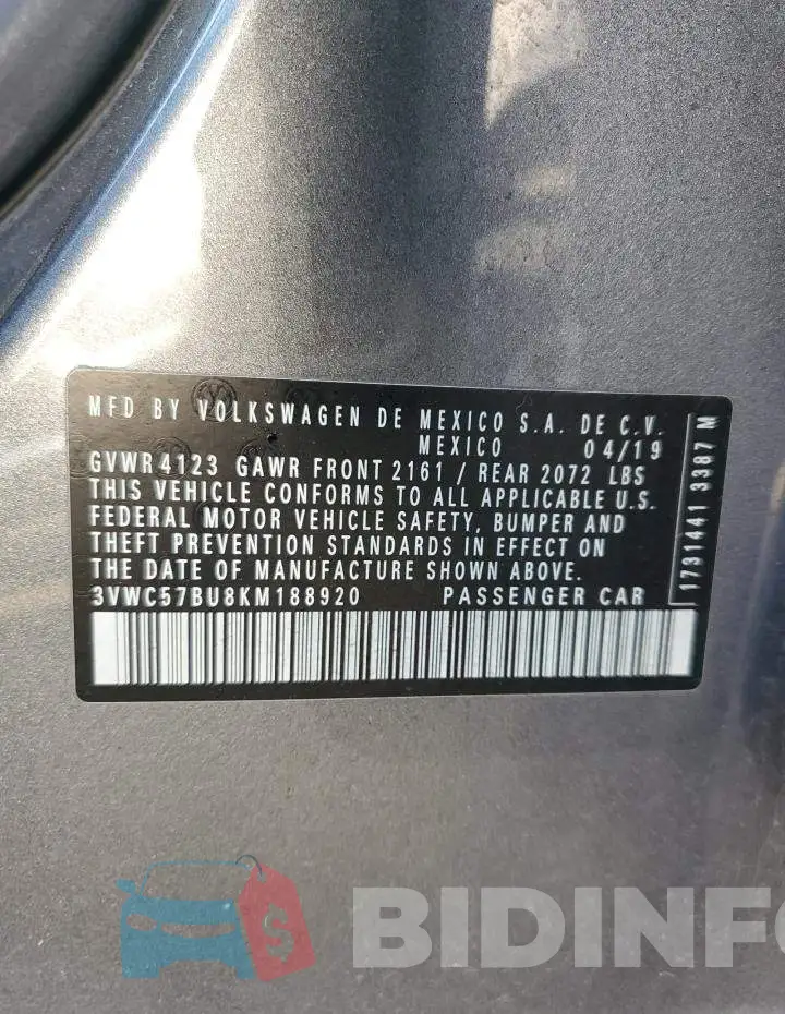 3VWC57BU8KM188920 Photo# 12