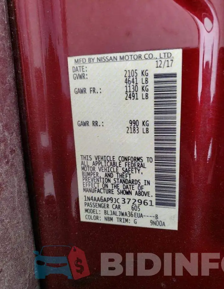 1N4AA6AP9JC372961 Photo# 13