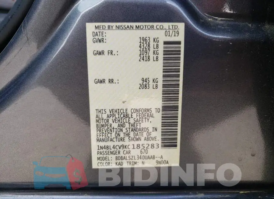 1N4BL4CV9KC185283 Photo# 12