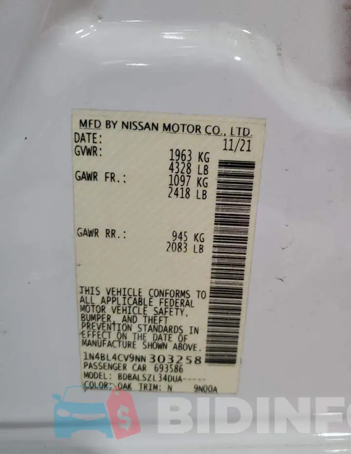 1N4BL4CV9NN303258 Photo# 13