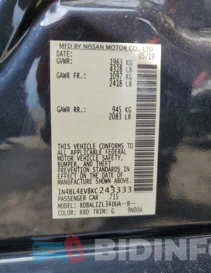 1N4BL4EV8KC243333 Photo# 12