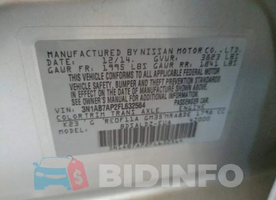 3N1AB7AP2FL632564 Photo# 12