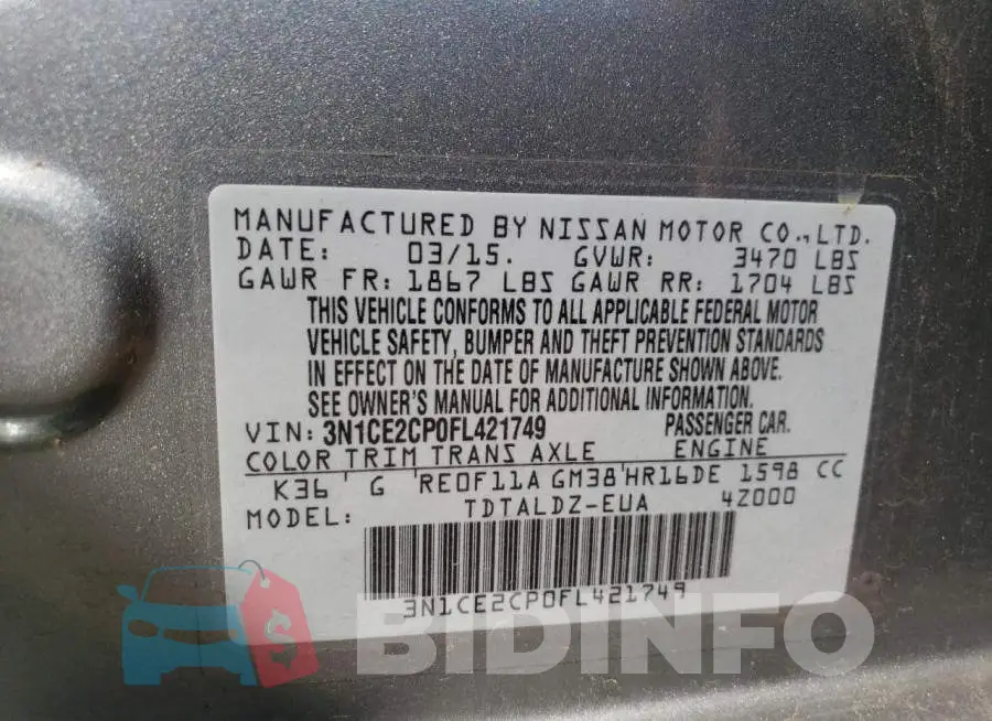 3N1CE2CP0FL421749 Photo# 13