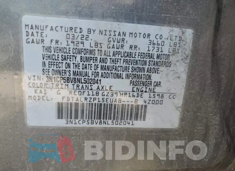 3N1CP5BV8NL502041 Photo# 13