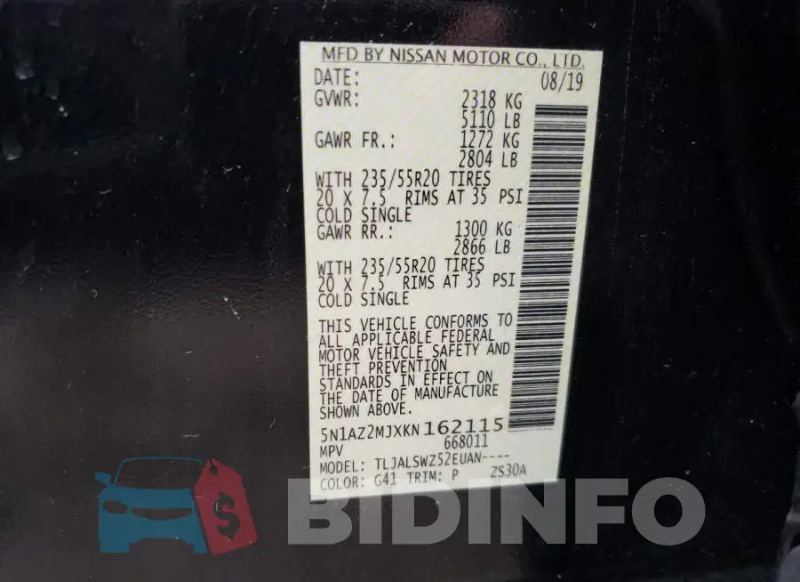 5N1AZ2MJXKN162115 Photo# 13