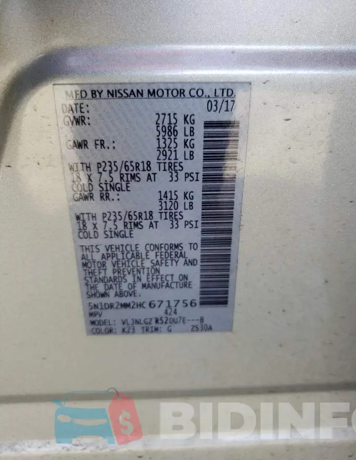5N1DR2MM2HC671756 Photo# 12