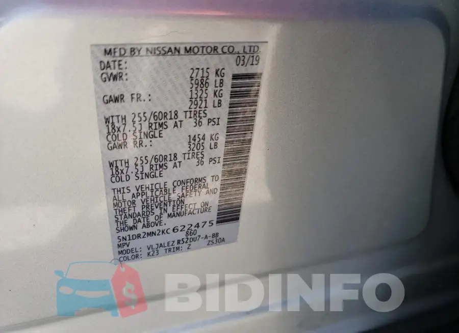5N1DR2MN2KC622475 Photo# 12
