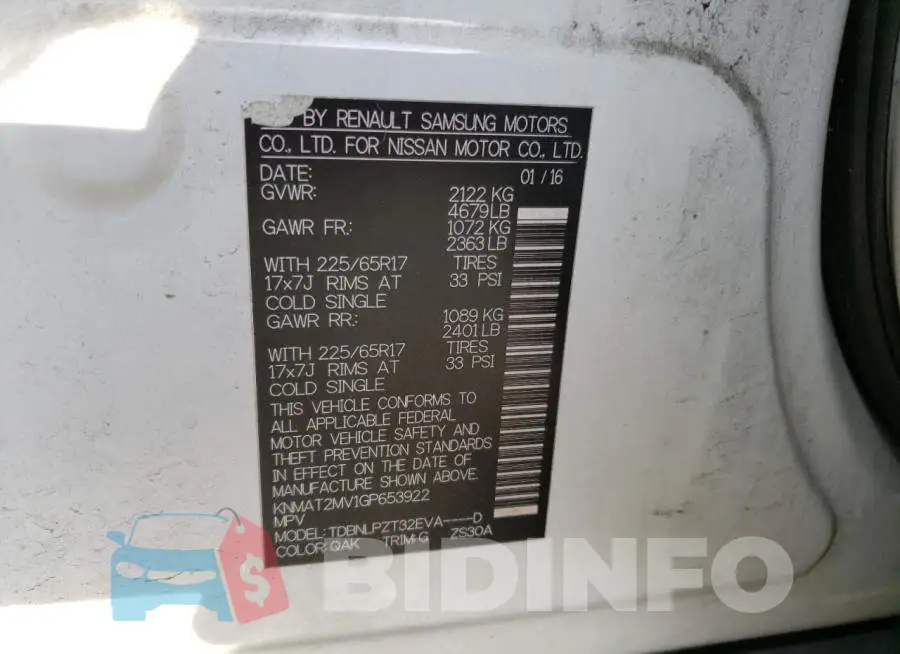 KNMAT2MV1GP653922 Photo# 13