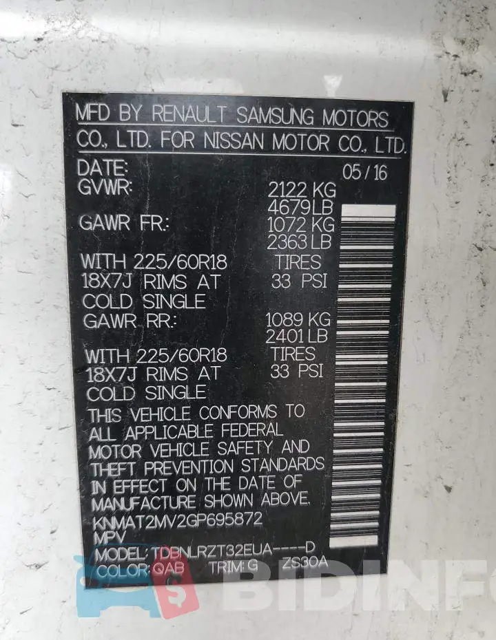 KNMAT2MV2GP695872 Photo# 14