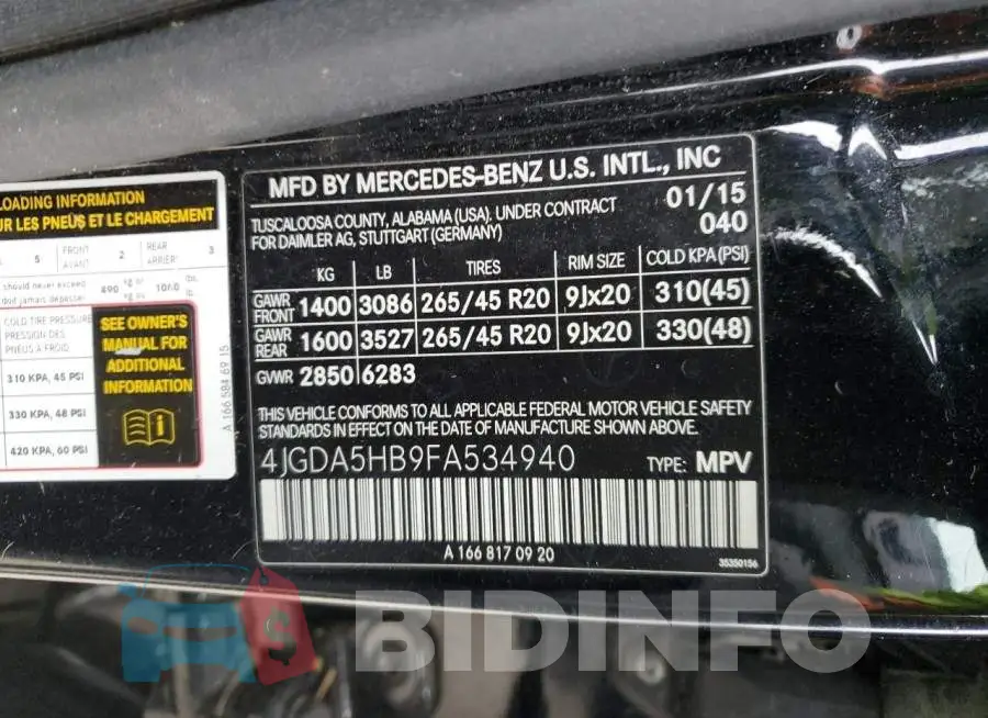 4JGDA5HB9FA534940 Photo# 13