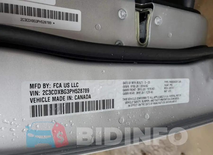 2C3CDXBG3PH528789 Photo# 12