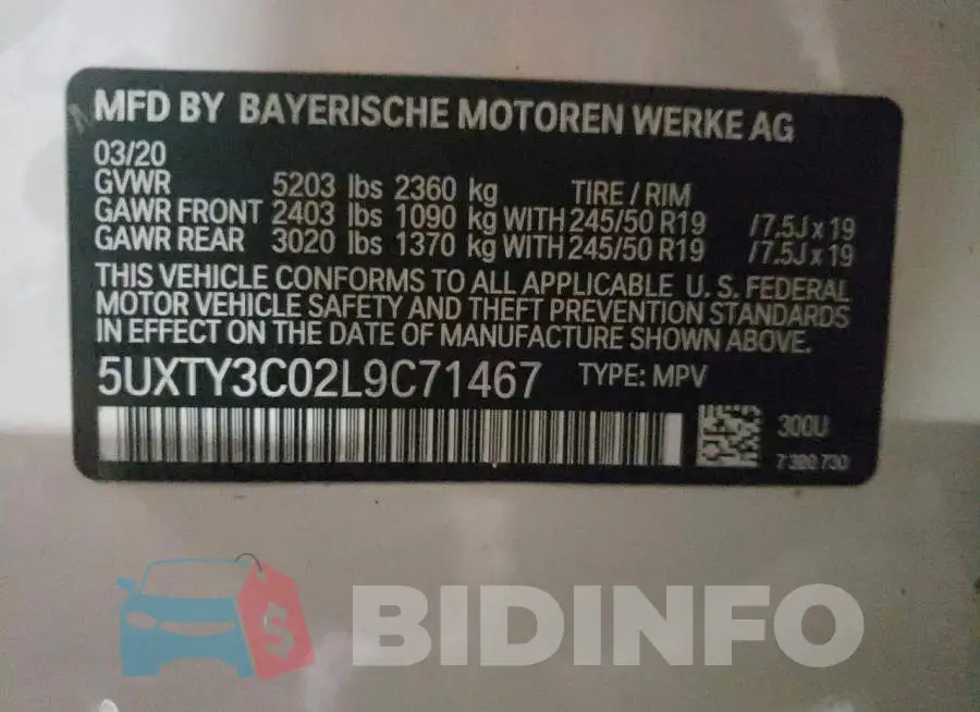 5UXTY3C02L9C71467 Photo# 13