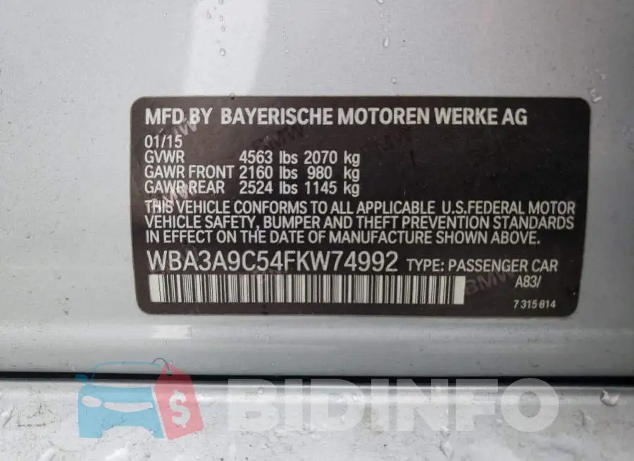 WBA3A9C54FKW74992 Photo# 12