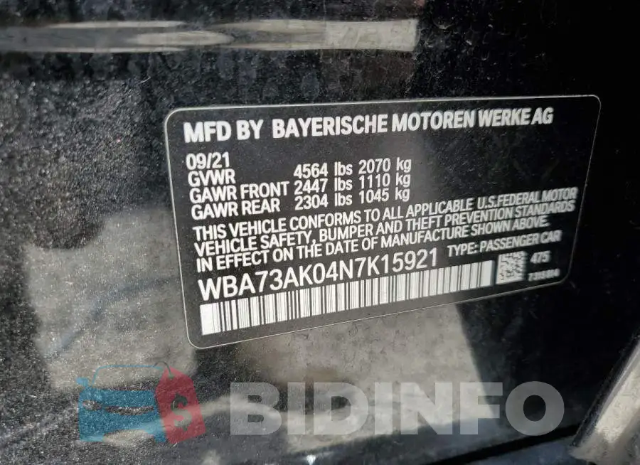 WBA73AK04N7K15921 Photo# 12
