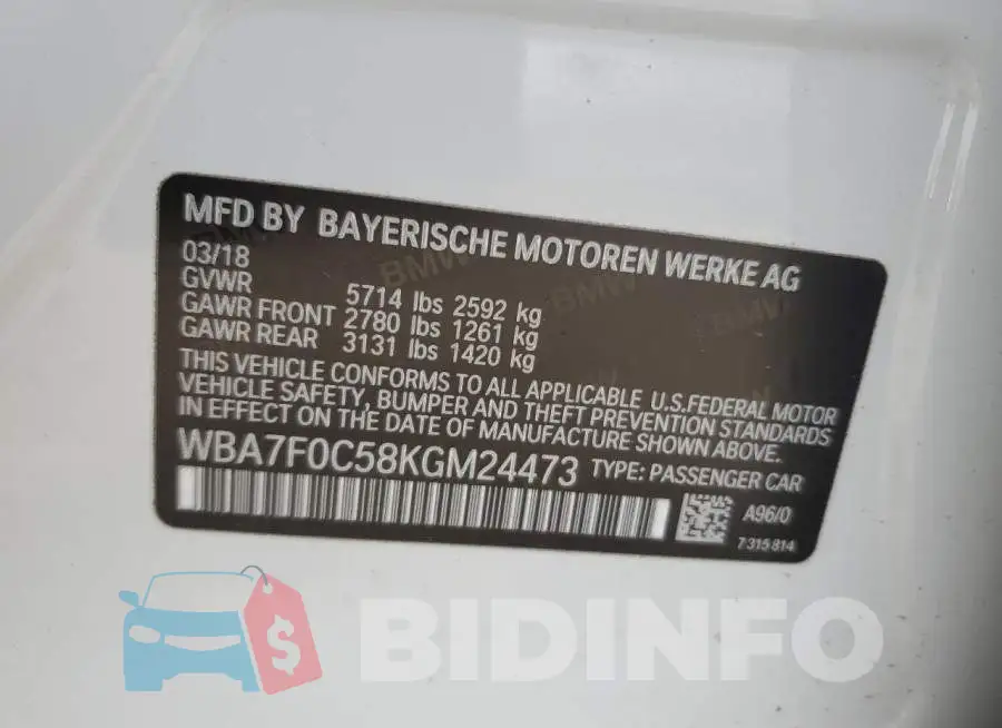 WBA7F0C58KGM24473 Photo# 12