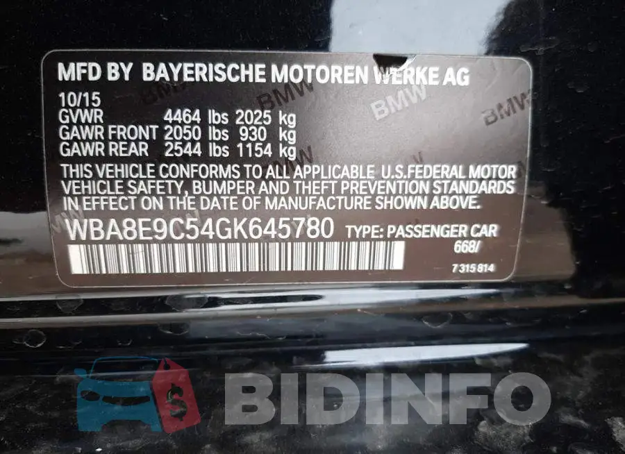 WBA8E9C54GK645780 Photo# 12