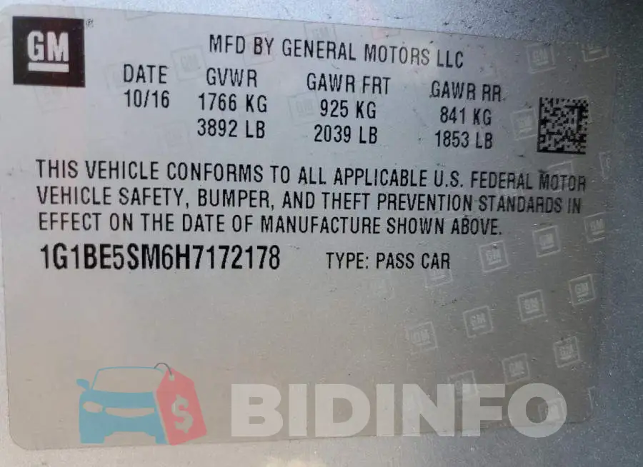 1G1BE5SM6H7172178 Photo# 10