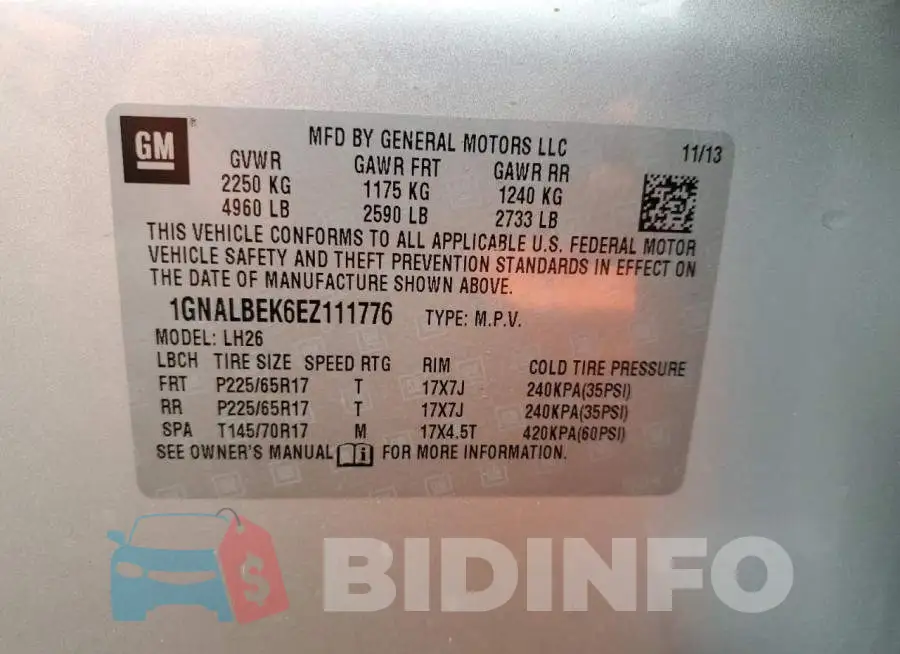 1GNALBEK6EZ111776 Photo# 13