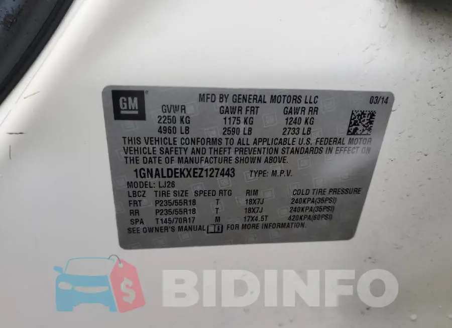 1GNALDEKXEZ127443 Photo# 13