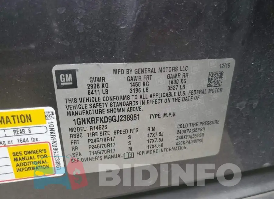 1GNKRFKD9GJ238961 Photo# 13