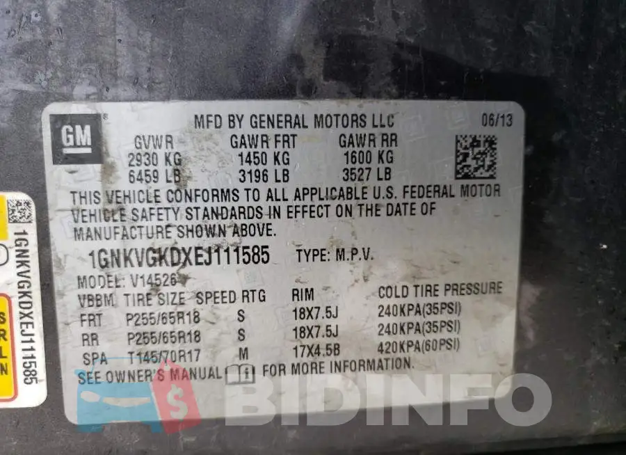 1GNKVGKDXEJ111585 Photo# 14