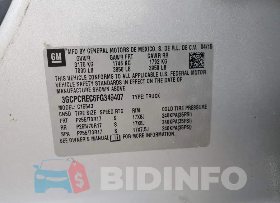 3GCPCREC6FG349407 Photo# 12