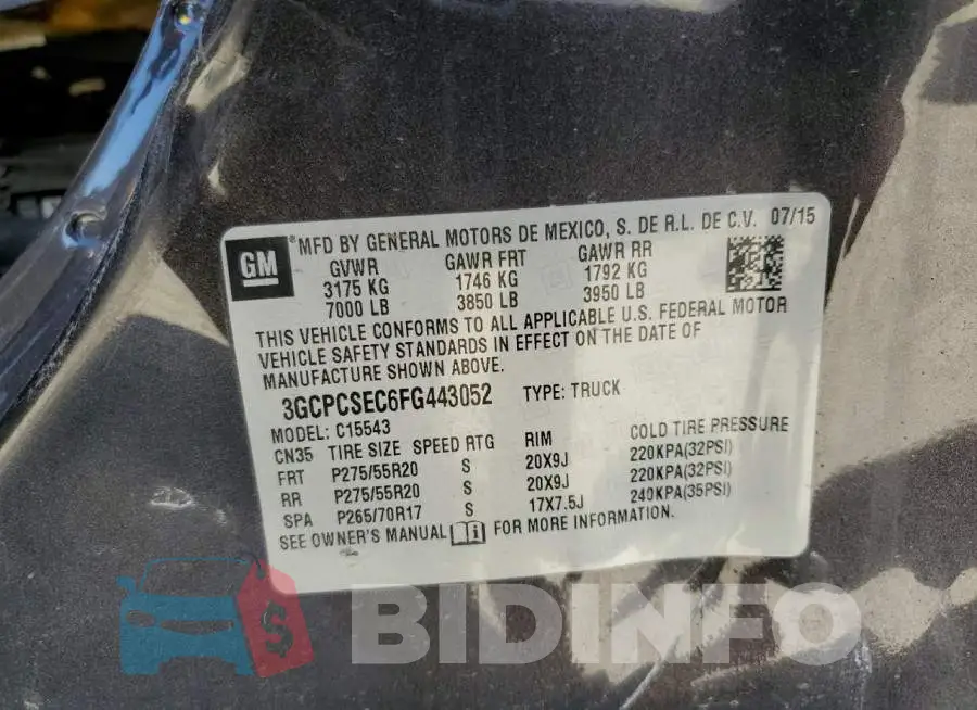 3GCPCSEC6FG443052 Photo# 12