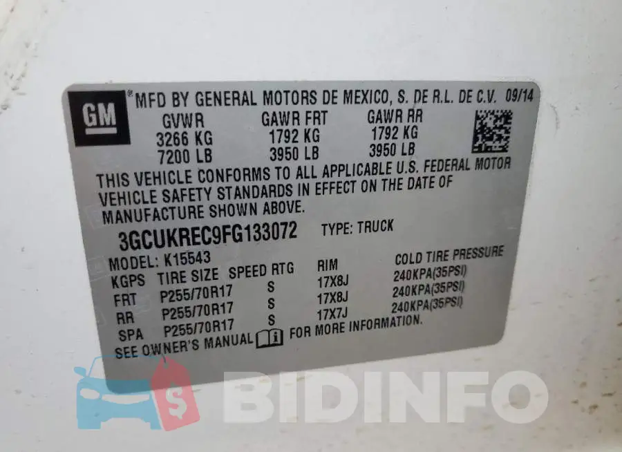 3GCUKREC9FG133072 Photo# 12