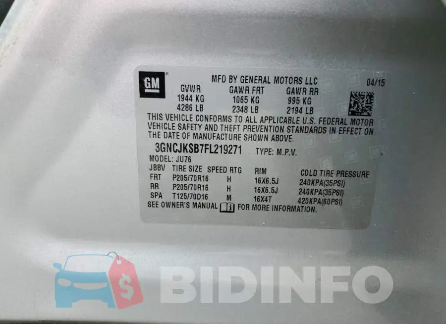 3GNCJKSB7FL219271 Photo# 10