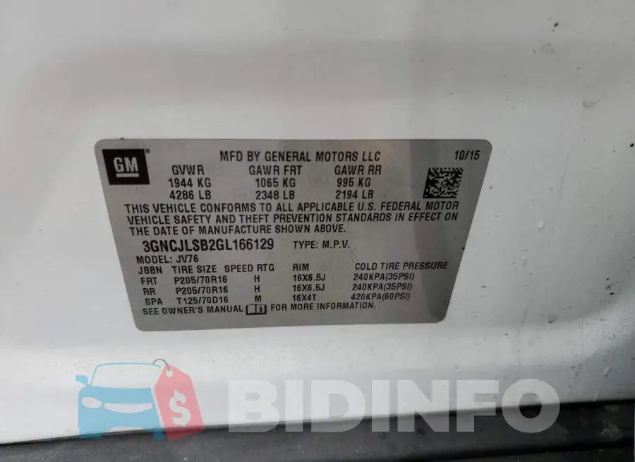 3GNCJLSB2GL166129 Photo# 14